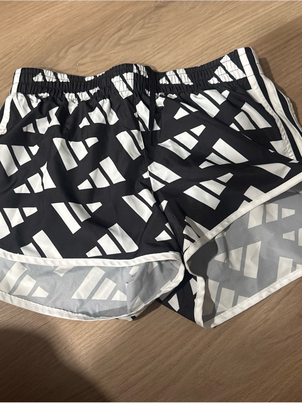 adidas Black and White Geometric Print Athletic Shorts